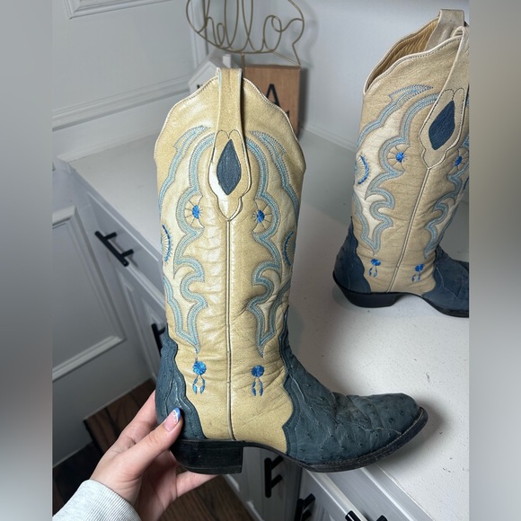 Corral Ostrich Cowboy Boots Women’s 7.5M Blue Exotic Leather Western Handmade - Picture 6 of 8